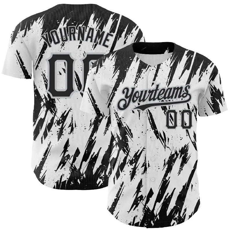 Baseball Jersey for Soft and Comfortable Fit-Custom White Black-Gray 3D Pattern Design Abstract Sharp Shape Authentic Baseball Jersey