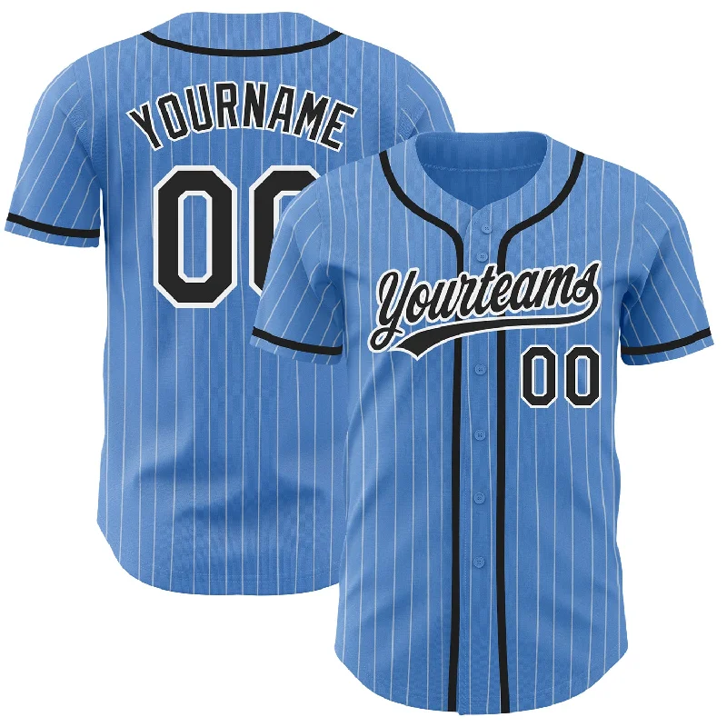 Baseball Jersey for Youth Baseball Gear-Custom Powder Blue White Pinstripe Black Authentic Baseball Jersey