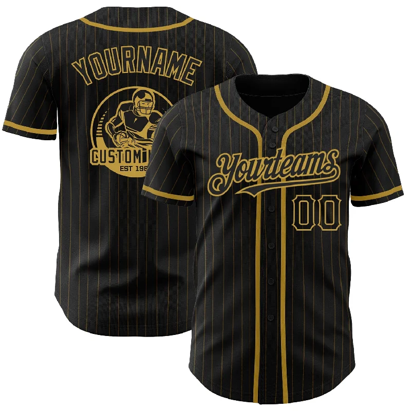 Baseball Jersey for Premium Fabric-Custom Black Old Gold Pinstripe Old Gold Authentic Baseball Jersey