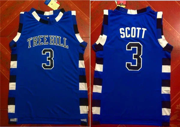 Basketball Jersey for Custom Player Names-One Three Hill 3 Scott Blue Stitched Basketball Jersey