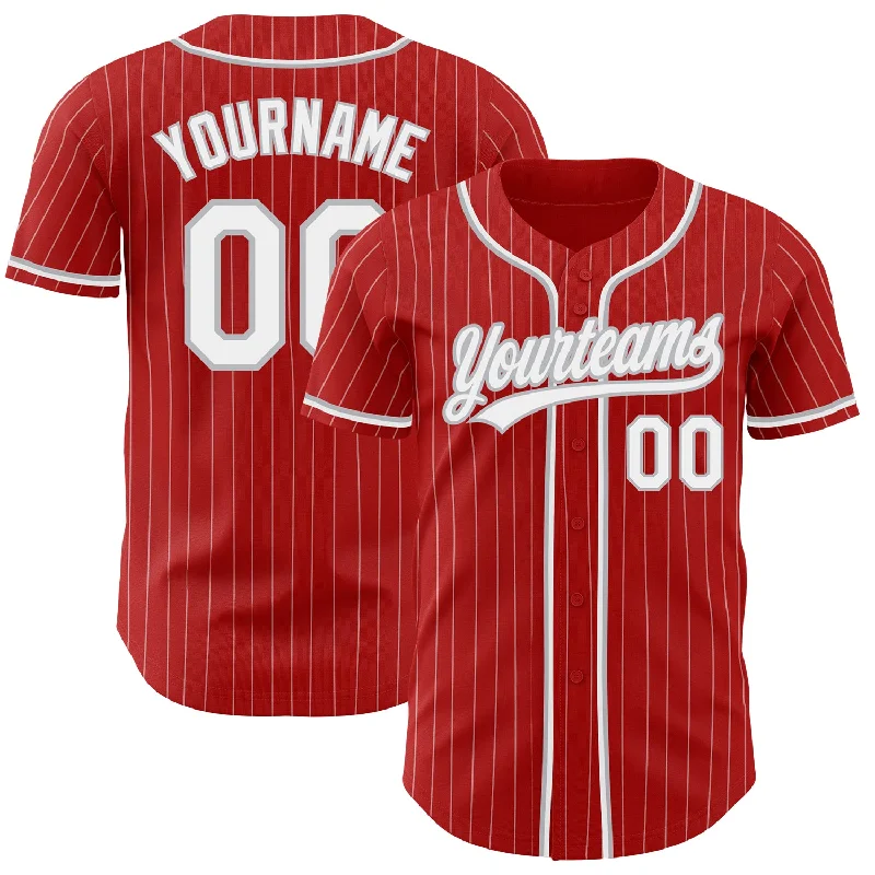 Baseball Jersey for High-Quality Cotton Designs-Custom Red White Pinstripe Gray Authentic Baseball Jersey