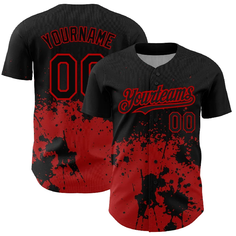 Baseball Jersey for Breathable and Soft Fit-Custom Black Red 3D Pattern Design Abstract Splash Grunge Art Authentic Baseball Jersey