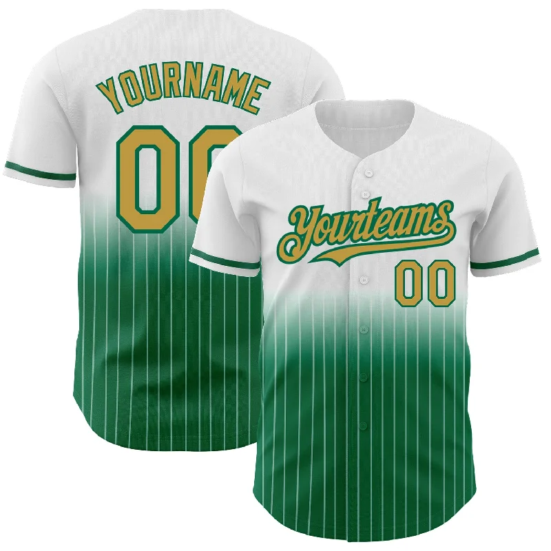 Baseball Jersey for Personalized Numbering and Names-Custom White Pinstripe Old Gold-Kelly Green Authentic Fade Fashion Baseball Jersey