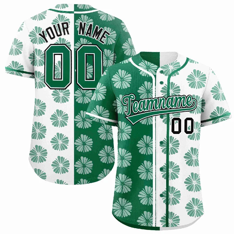 Baseball Jersey for Personalized Apparel for Fans-Custom Kelly Green White Split Fashion Flower Graffiti Pattern Authentic Baseball Jersey