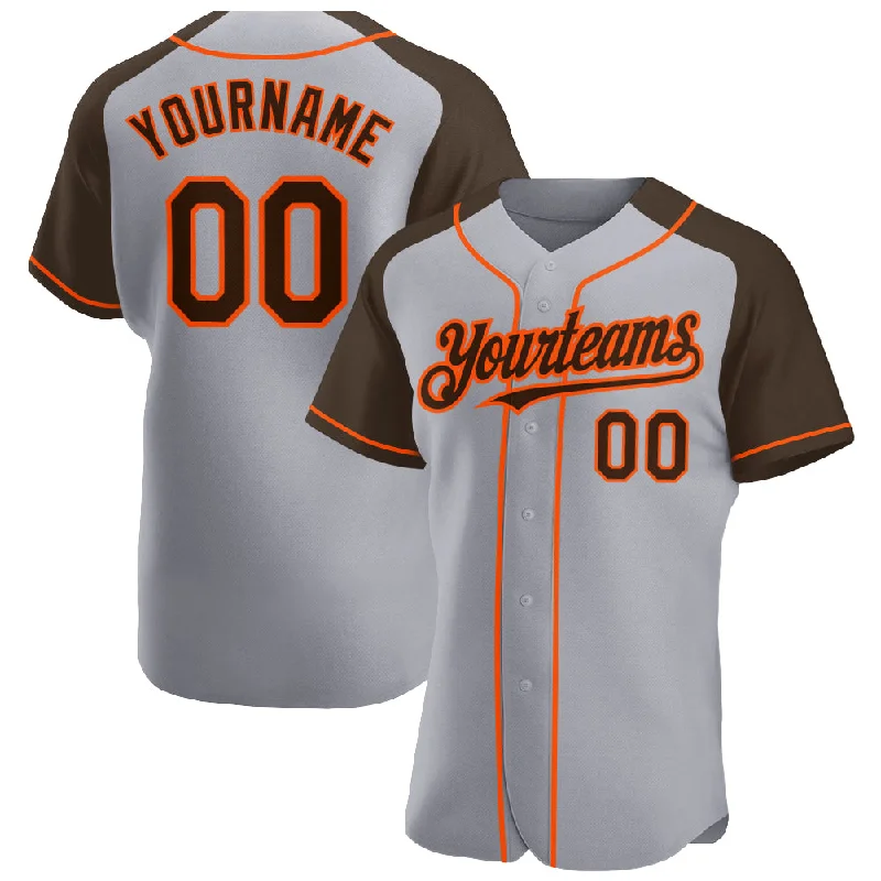 Baseball Jersey for Unique Color Patterns-Custom Gray Brown-Orange Authentic Raglan Sleeves Baseball Jersey