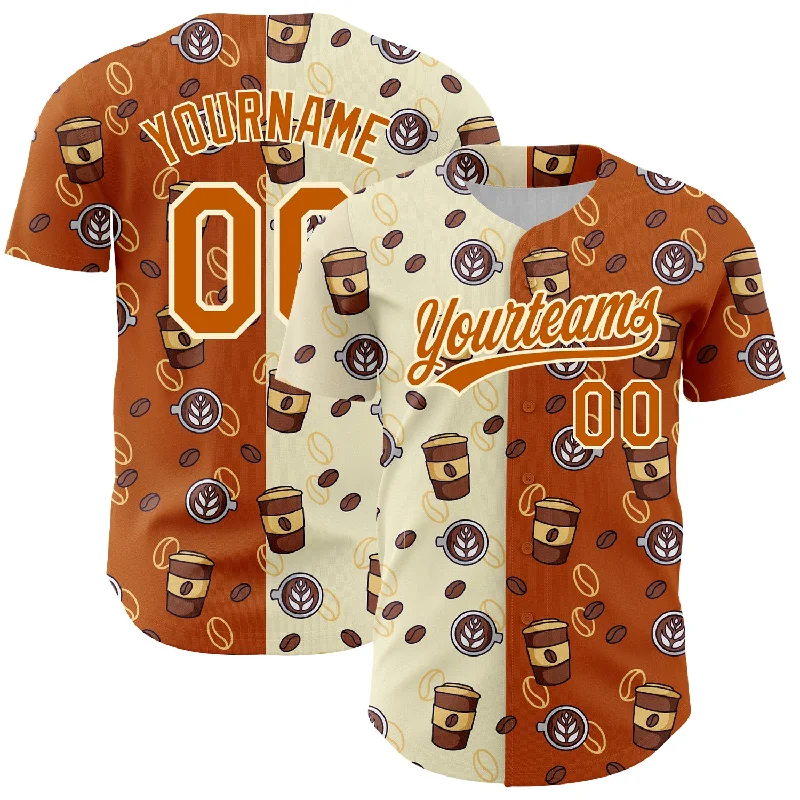 Baseball Jersey for Customizable Fanwear-Custom Cream Texas Orange 3D Pattern Design International Coffee Day Authentic Baseball Jersey