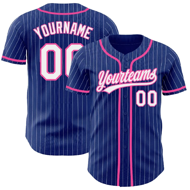 Baseball Jersey for Affordable Custom Jerseys-Custom Royal White Pinstripe Pink Authentic Baseball Jersey