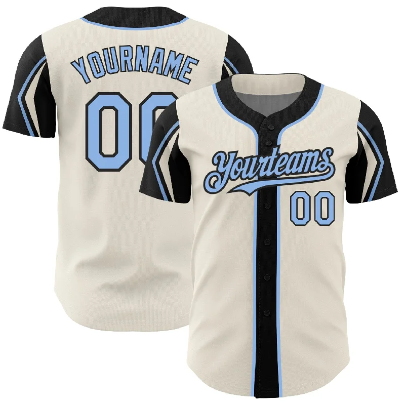 Baseball Jersey for High-Quality Youth Uniforms-Custom Cream Light Blue-Black 3 Colors Arm Shapes Authentic Baseball Jersey