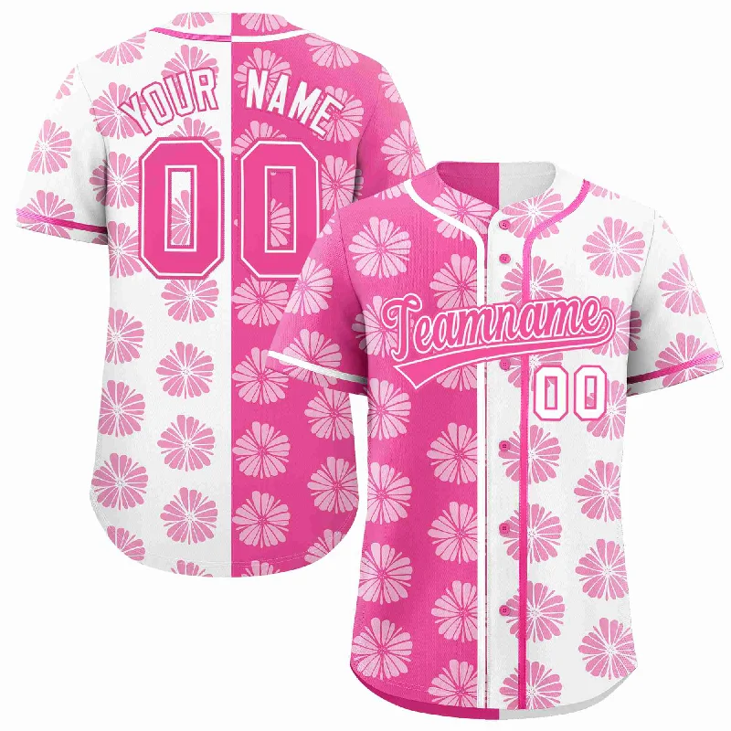 Baseball Jersey for Team Custom Fit-Custom Pink White Split Fashion Flower Graffiti Pattern Authentic Baseball Jersey