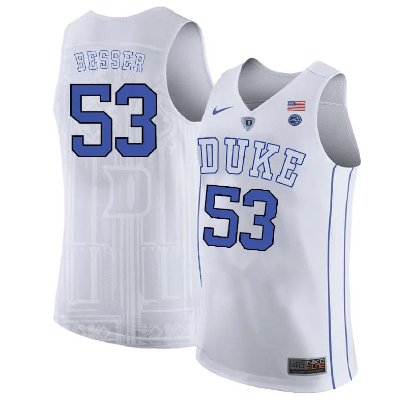 Basketball Jersey for School Spirit Wear-Duke Blue Devils 53 Brennan Besser White College Basketball Basketball Jersey