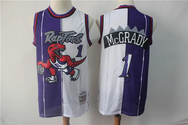 Basketball Jersey for All-Season Basketball Apparel-Raptors 1 Tracy McGrady Purple White Split 1998-99 Hardwood Classics Basketball Jersey