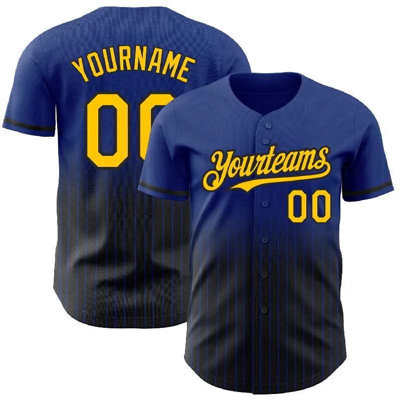 Baseball Jersey for Custom Team Logos and Names-Custom Royal Pinstripe Yellow-Black Authentic Fade Fashion Baseball Jersey