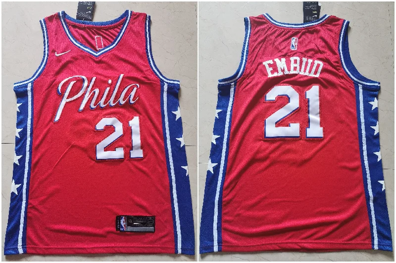 Basketball Jersey for Custom School Jerseys-76ers 21 Joel Embiid Red Swingman Basketball Jersey