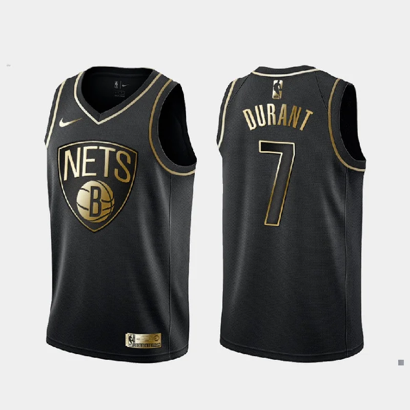 Basketball Jersey for College and Professional Basketball-Nets 7 Kevin Durant Black Gold Swingman Basketball Jersey