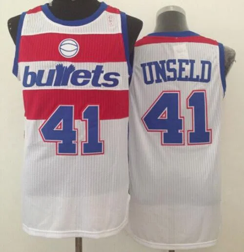 Basketball Jersey for Comfortable Game Day Apparel-Wizards #41 Wes Unseld White  Throwback Stitched Basketball Jersey