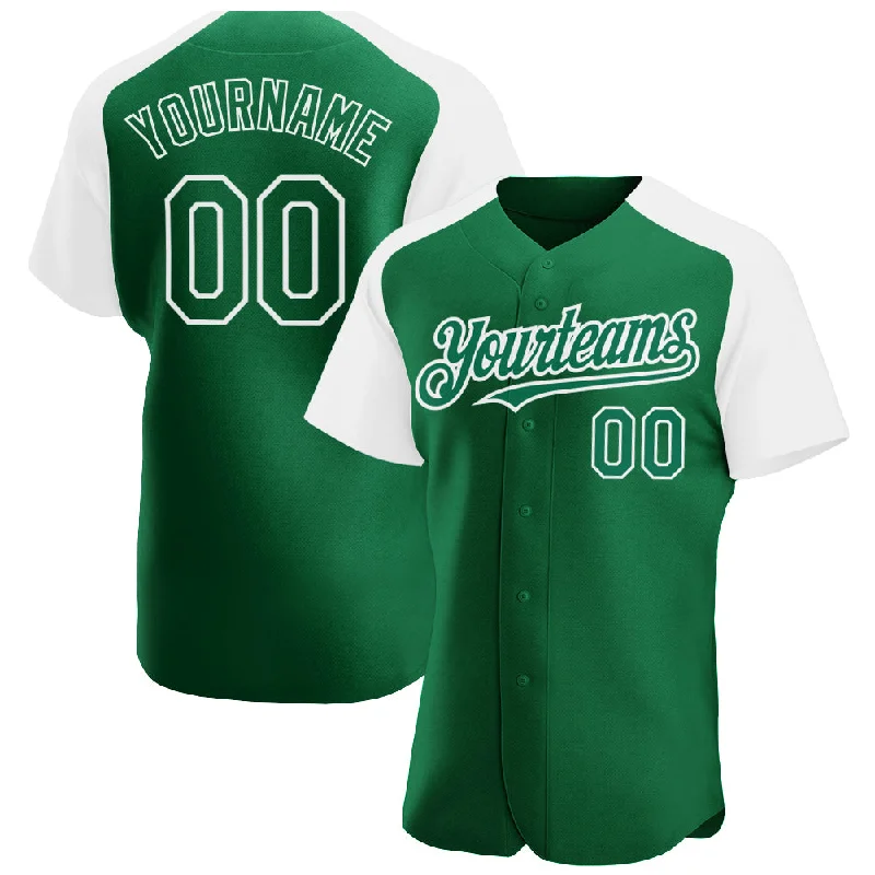 Baseball Jersey for Soft Material Comfort-Custom Kelly Green White Authentic Raglan Sleeves Baseball Jersey