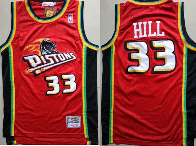 Basketball Jersey for Retro Design-Pistons 33 Grant Hill Red Hardwood Classics Basketball Jersey