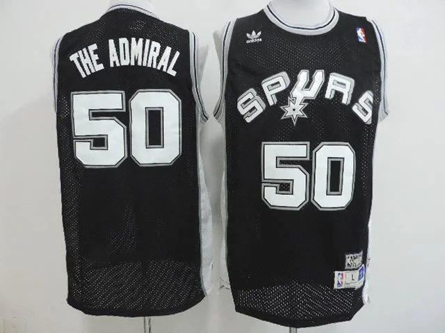 Basketball Jersey for Custom Team Branding-Spurs 50 The Admiral Black Hardwood Classics Basketball Jerseys