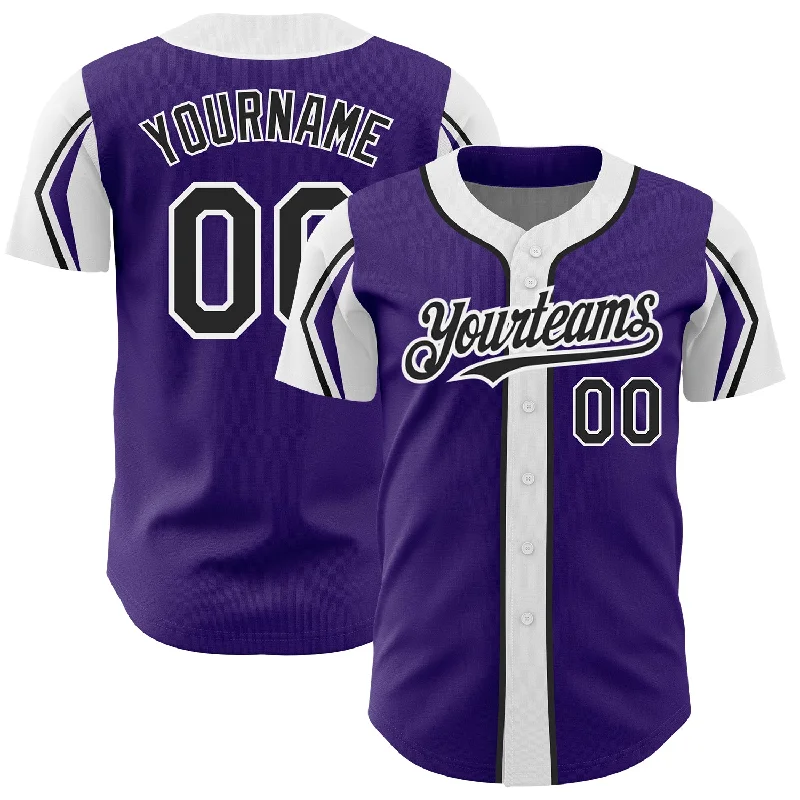 Baseball Jersey for Custom Player Jerseys-Custom Purple Black-White 3 Colors Arm Shapes Authentic Baseball Jersey