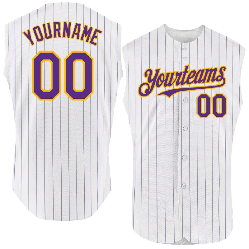 Baseball Jersey for Retro Baseball Look-Custom White Purple Pinstripe Pink Authentic Sleeveless Baseball Jersey