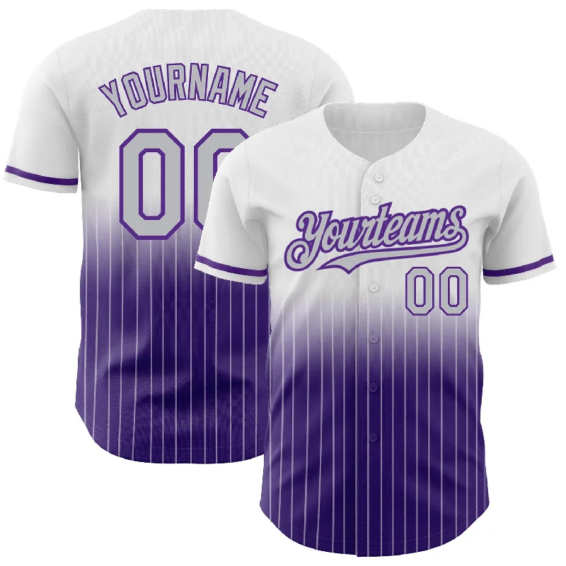 Baseball Jersey for Comfortable and Stylish Fit-Custom White Pinstripe Gray-Purple Authentic Fade Fashion Baseball Jersey