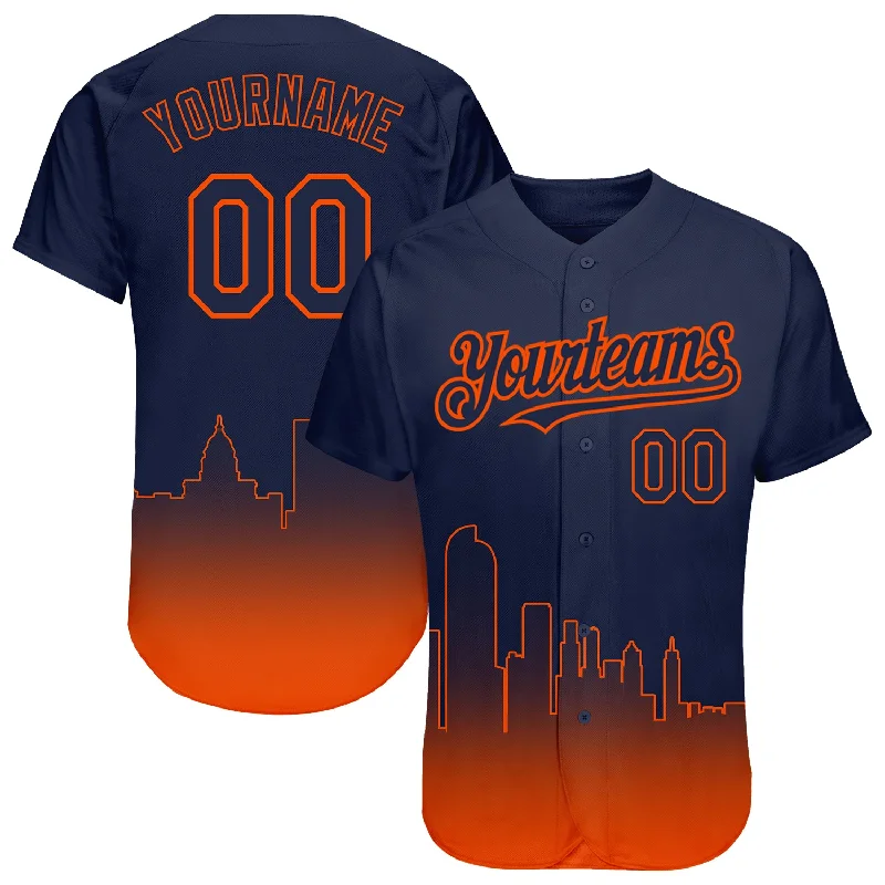 Baseball Jersey for Youth Customization-Custom Navy Orange 3D Denver City Edition Fade Fashion Authentic Baseball Jersey