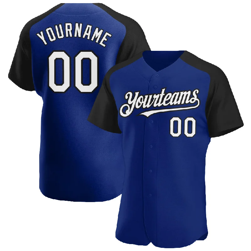 Baseball Jersey for Professional Baseball Players-Custom Royal White-Black Authentic Raglan Sleeves Baseball Jersey