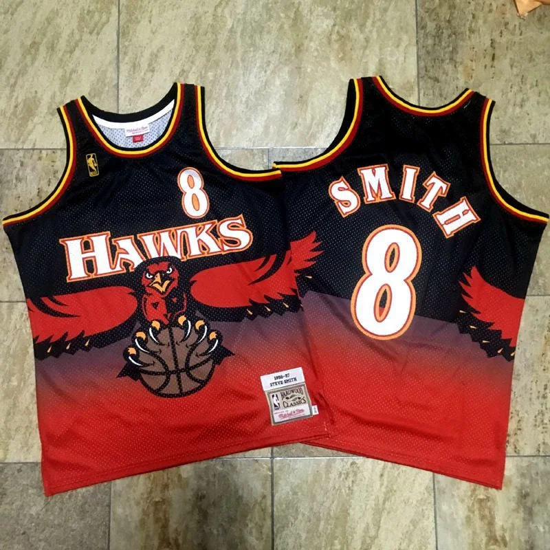 Basketball Jersey for Casual Wear and Sports Events-Hawks 8 Steve Smith Red 1996-97 Hardwood Classics Basketball Jersey