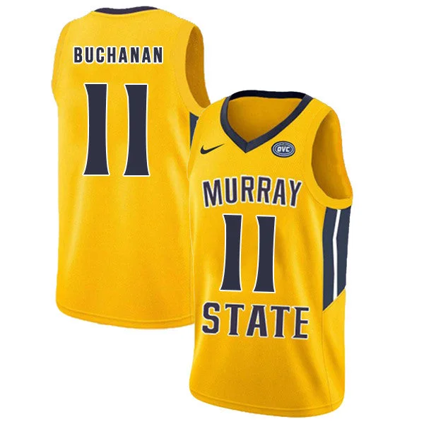 Basketball Jersey for Soft and Comfortable Player Fit-Murray State Racers 11 Shaq Buchanan Yellow College Basketball Basketball Jersey