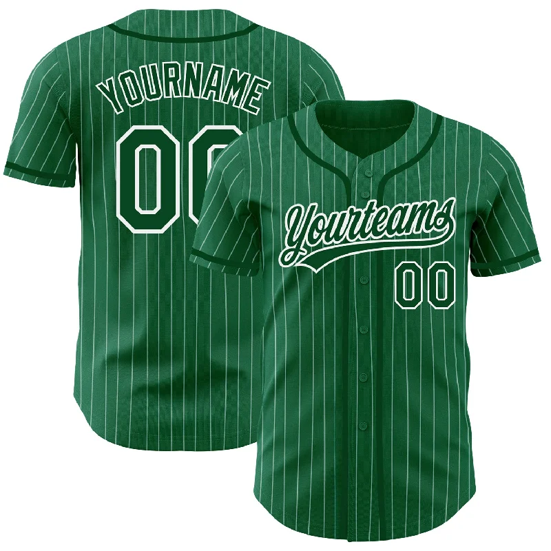 Baseball Jersey for Youth Baseball Gear-Custom Kelly Green White Pinstripe Green Authentic Baseball Jersey