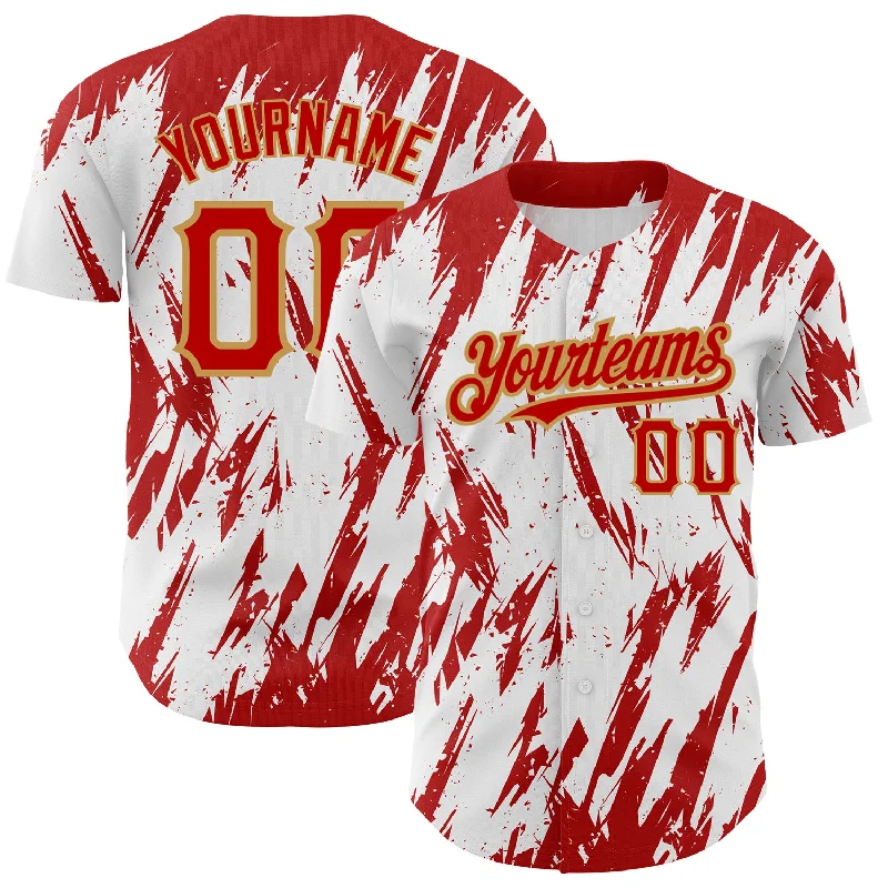 Baseball Jersey for Premium Fabric-Custom White Red-Old Gold 3D Pattern Design Abstract Sharp Shape Authentic Baseball Jersey