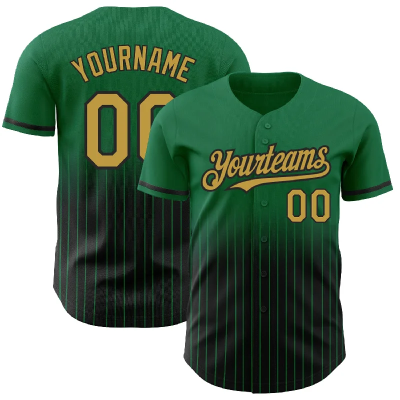 Baseball Jersey for Unique Fan Gear-Custom Kelly Green Pinstripe Old Gold-Black Authentic Fade Fashion Baseball Jersey