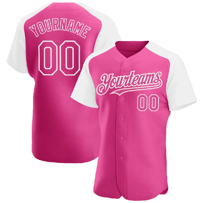 Baseball Jersey for Women-Custom Pink White Authentic Raglan Sleeves Baseball Jersey