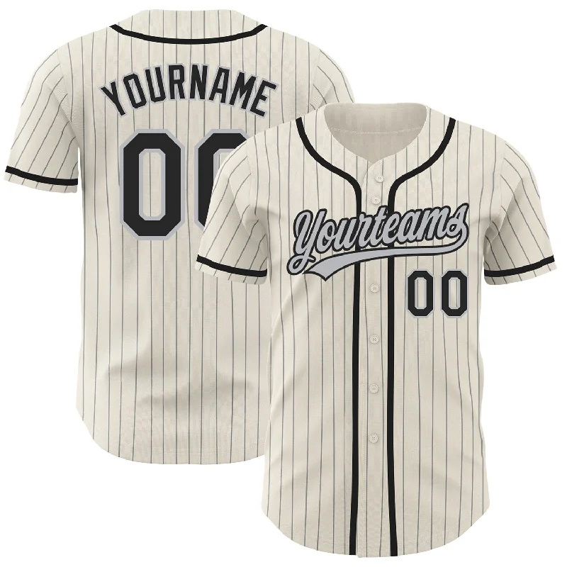 Baseball Jersey for Premium Game-Day Apparel-Custom Cream Gray Pinstripe Black Authentic Baseball Jersey