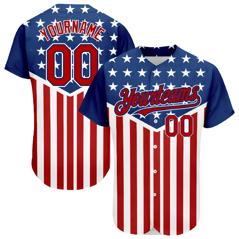 Baseball Jersey for All-Season Team Wear-Custom Royal Red-White 3D American Flag Authentic Baseball Jersey