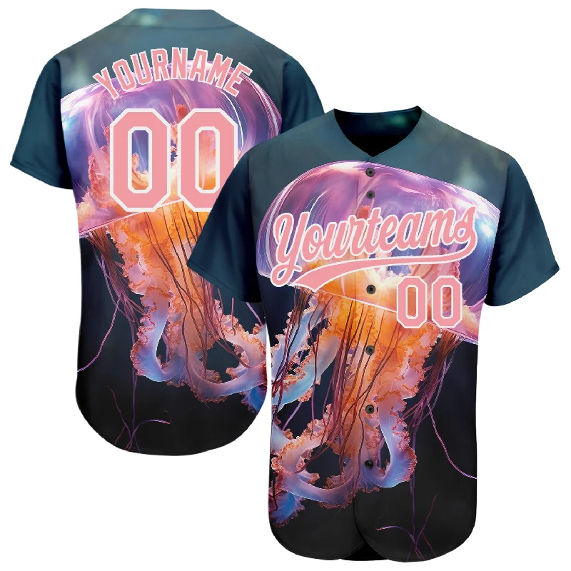 Baseball Jersey for Breathable Design-Custom Navy Medium Pink-White 3D Pattern Design Jellyfish Swimming In The Water Authentic Baseball Jersey