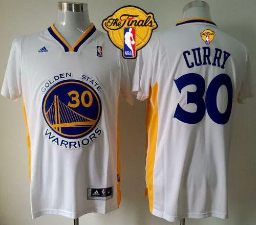 Basketball Jersey for Casual Fan Gear-Warriors 30 Curry White Short Sleeve 2015 Finals Basketball Jersey