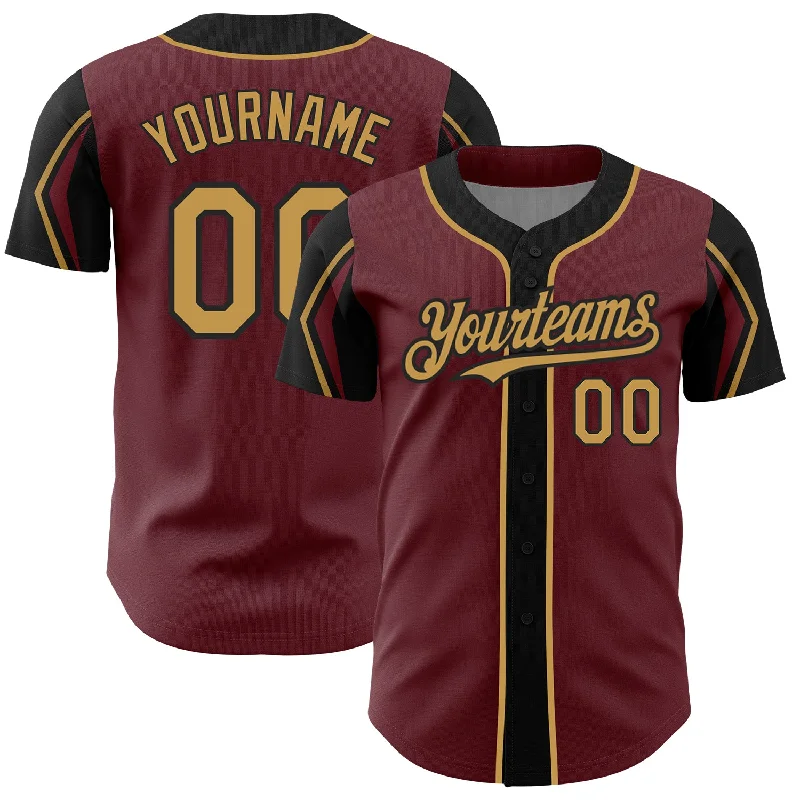 Baseball Jersey for Personalized Team Spirit Apparel-Custom Burgundy Old Gold-Black 3 Colors Arm Shapes Authentic Baseball Jersey