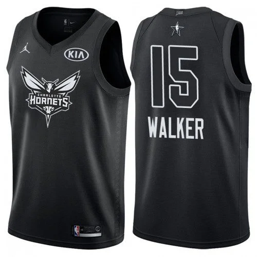 Basketball Jersey for Casual Game Day Apparel-Hornets 15 Kemba Walker Black 2018 All-Star Game Swingman Basketball Jersey