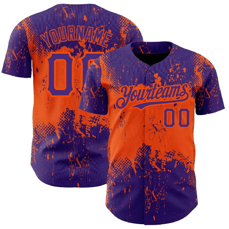 Baseball Jersey for Durable, Lightweight Material-Custom Purple Orange 3D Pattern Design Abstract Splatter Grunge Art Authentic Baseball Jersey