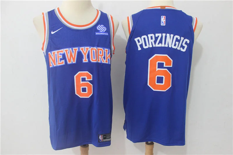 Basketball Jersey for Fan Gear and Apparel-Knicks 6 Kristaps Porzingis Blue Authentic Basketball Jersey