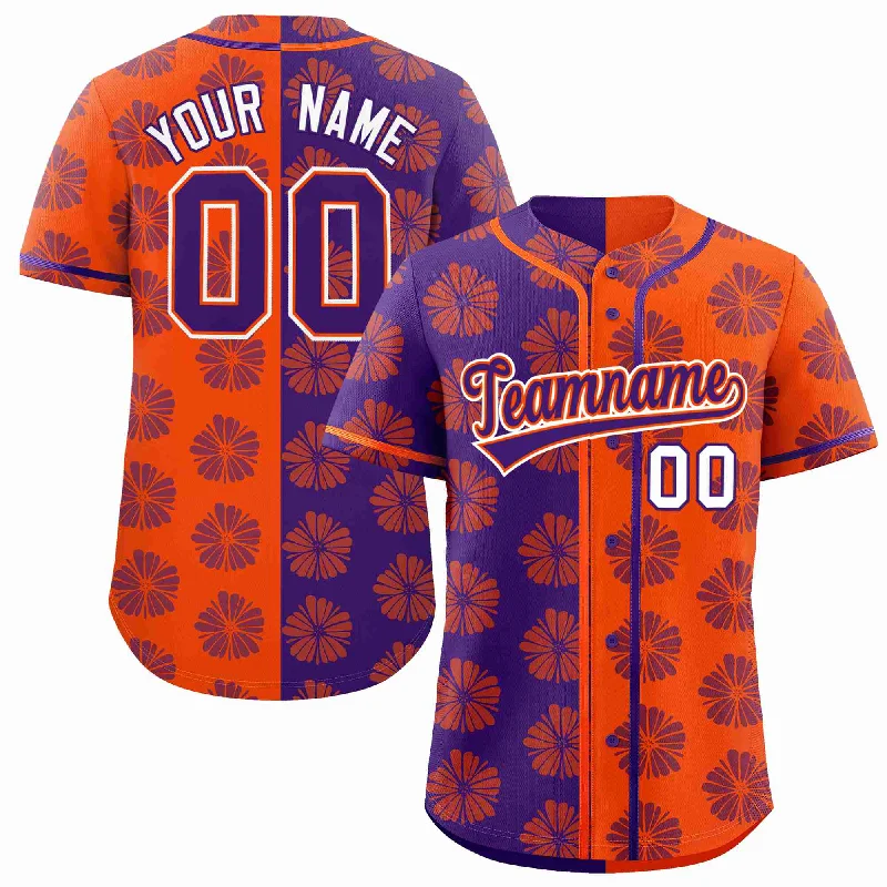 Baseball Jersey for Professional Baseball Gear-Custom Purple Orange Split Fashion Flower Graffiti Pattern Authentic Baseball Jersey