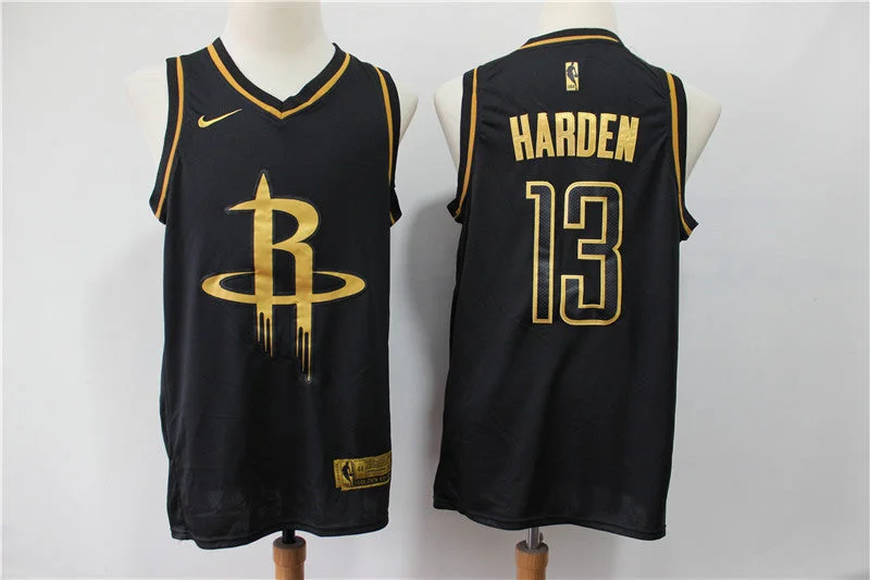 Basketball Jersey for Durable Material-Men's Houston Rockets #13 James Harden Black Gold Stitched Basketball Jersey