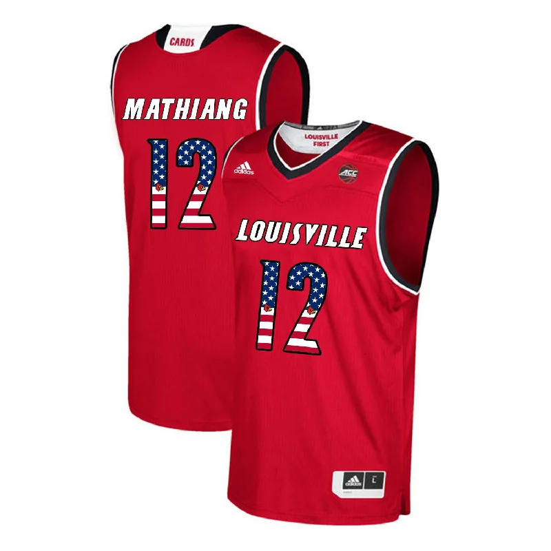 Basketball Jersey for School and College Teams-Louisville Cardinals 12 Mangok Mathiang Red USA Flag College Basketball Basketball Jersey