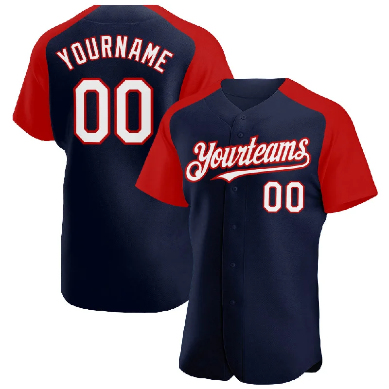 Baseball Jersey for High-Quality Materials-Custom Navy White-Red Authentic Raglan Sleeves Baseball Jersey