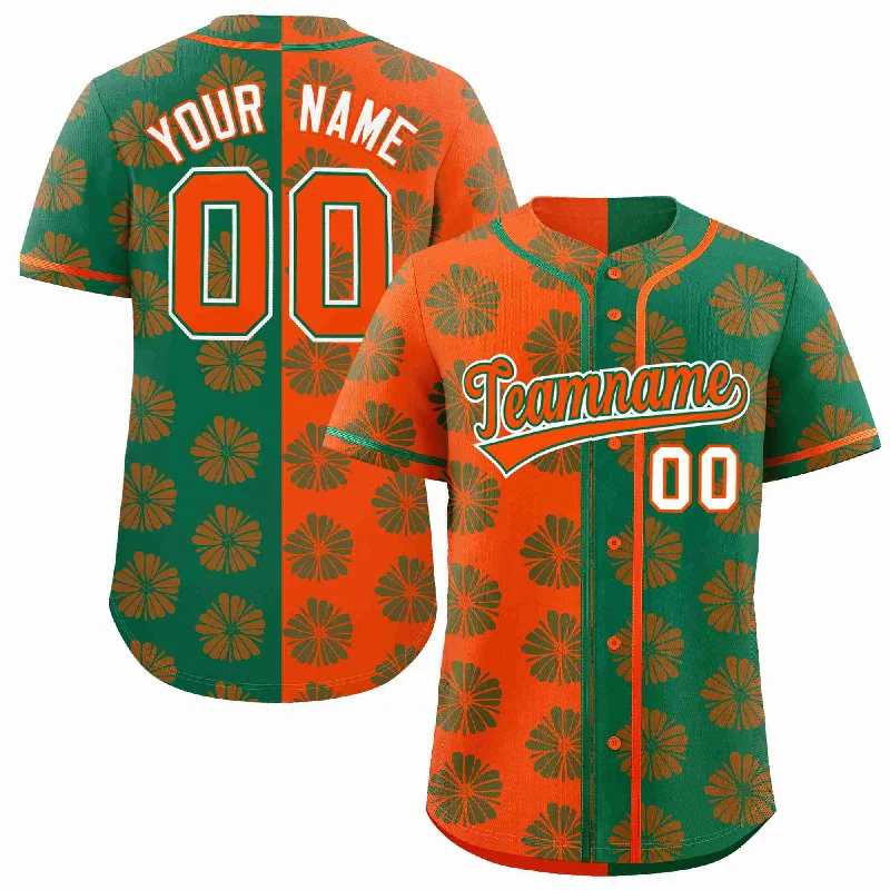 Baseball Jersey for All-Around Baseball Wear-Custom Orange Kelly Green Split Fashion Flower Graffiti Pattern Authentic Baseball Jersey