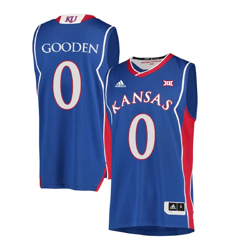 Basketball Jersey for Game Night Wear-Kansas Jayhawks 0 Drew Gooden Blue Throwback College Basketball Basketball Jersey