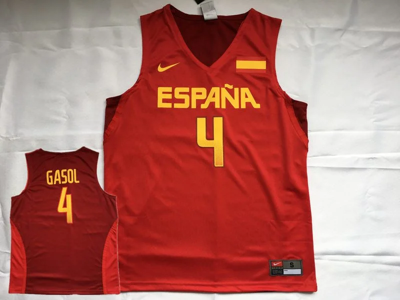 Basketball Jersey for Premium Customization for Teams-Spain Basketball 4 Pau Gasol Red Rio Elite Basketball Jersey