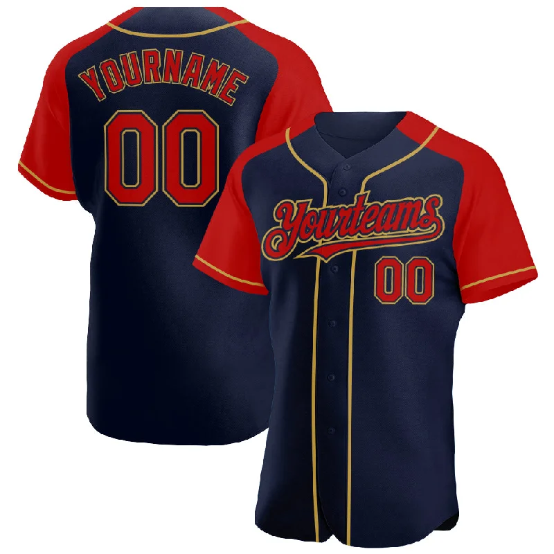 Baseball Jersey for All-Age Groups-Custom Navy Red-Old Gold Authentic Raglan Sleeves Baseball Jersey