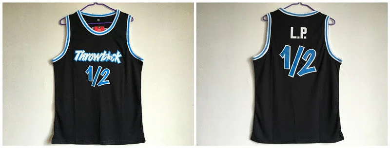 Basketball Jersey for All-Around Basketball Performance-Throwback L.P. 12 Black Stitched Basketball Basketball Jersey